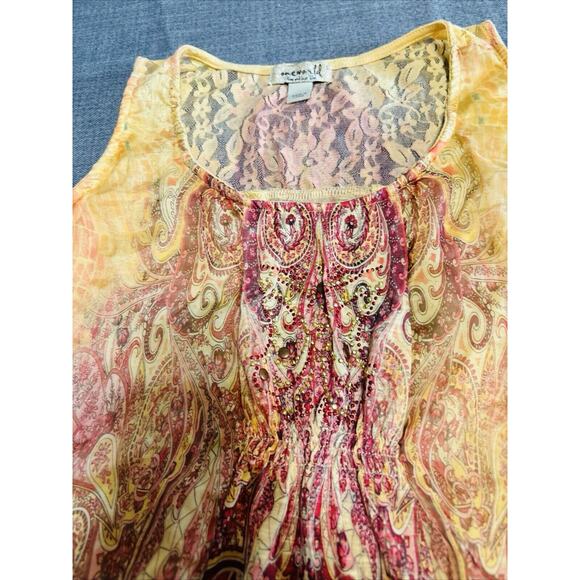 One World Tops - Whimsical Fairy Boho Sleeveless Tank Top Embellished Size S By One World